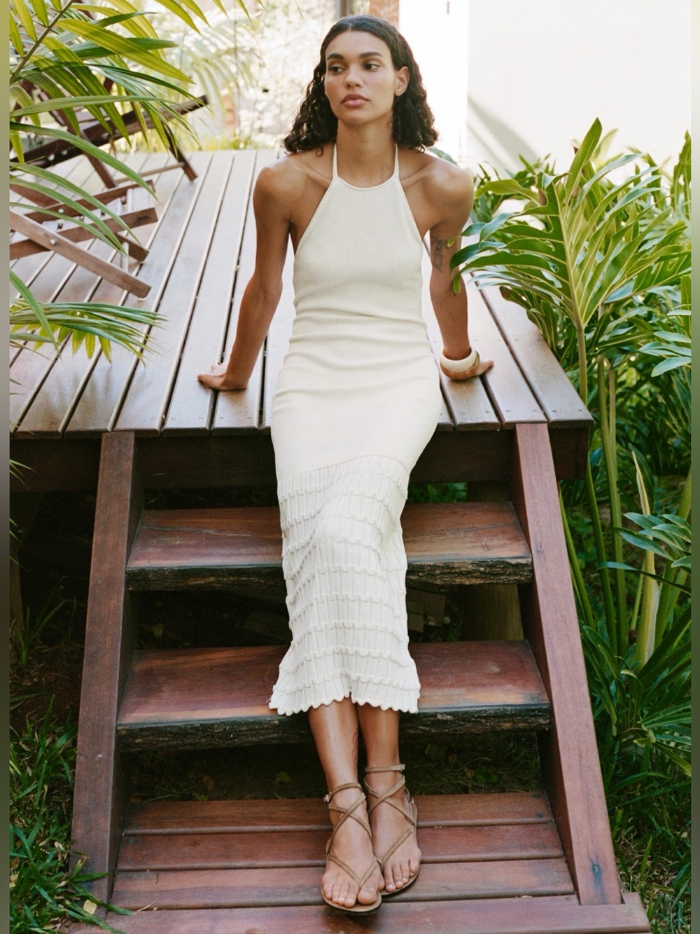 NEW Zara Crochet Knit Halter Bodycon Dress Cream Off White Resort beach Size M
